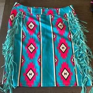 Aztec print fringe skirt